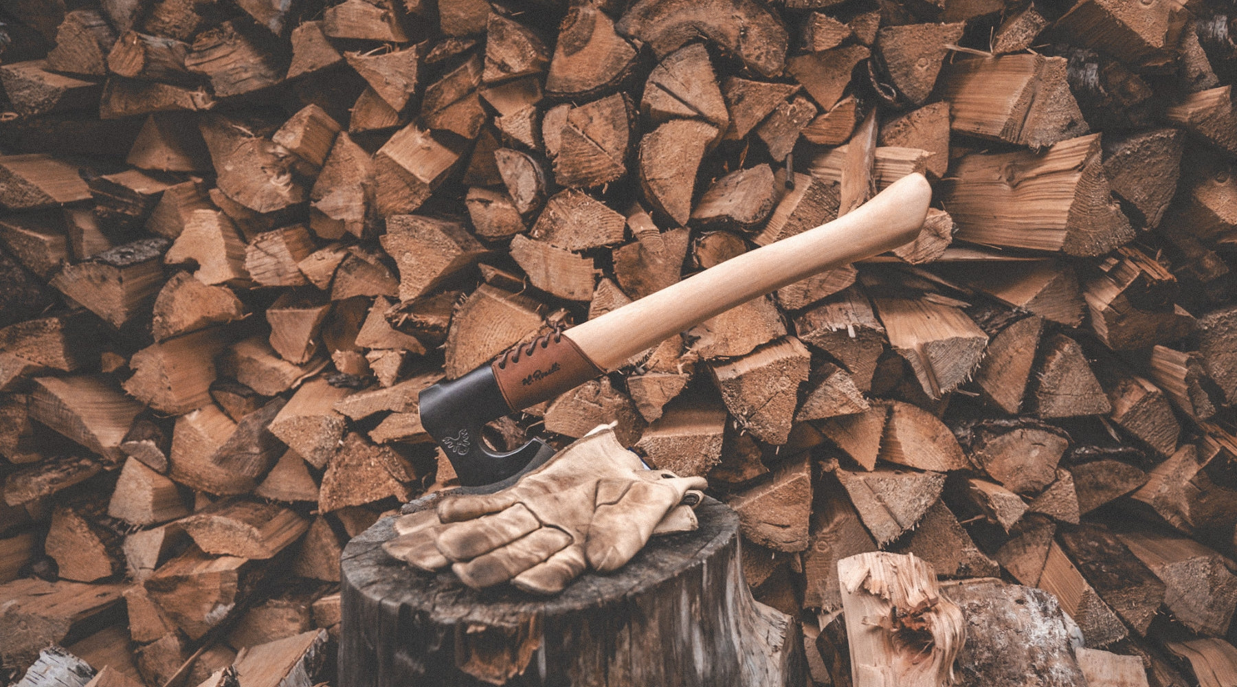 Chopping wood with Roselli axe 