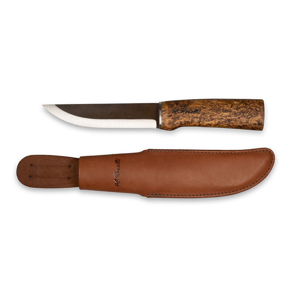Rosellis Finnish Hunting knife with a long carbon steel blade for hunting, camping and outdoor activities.