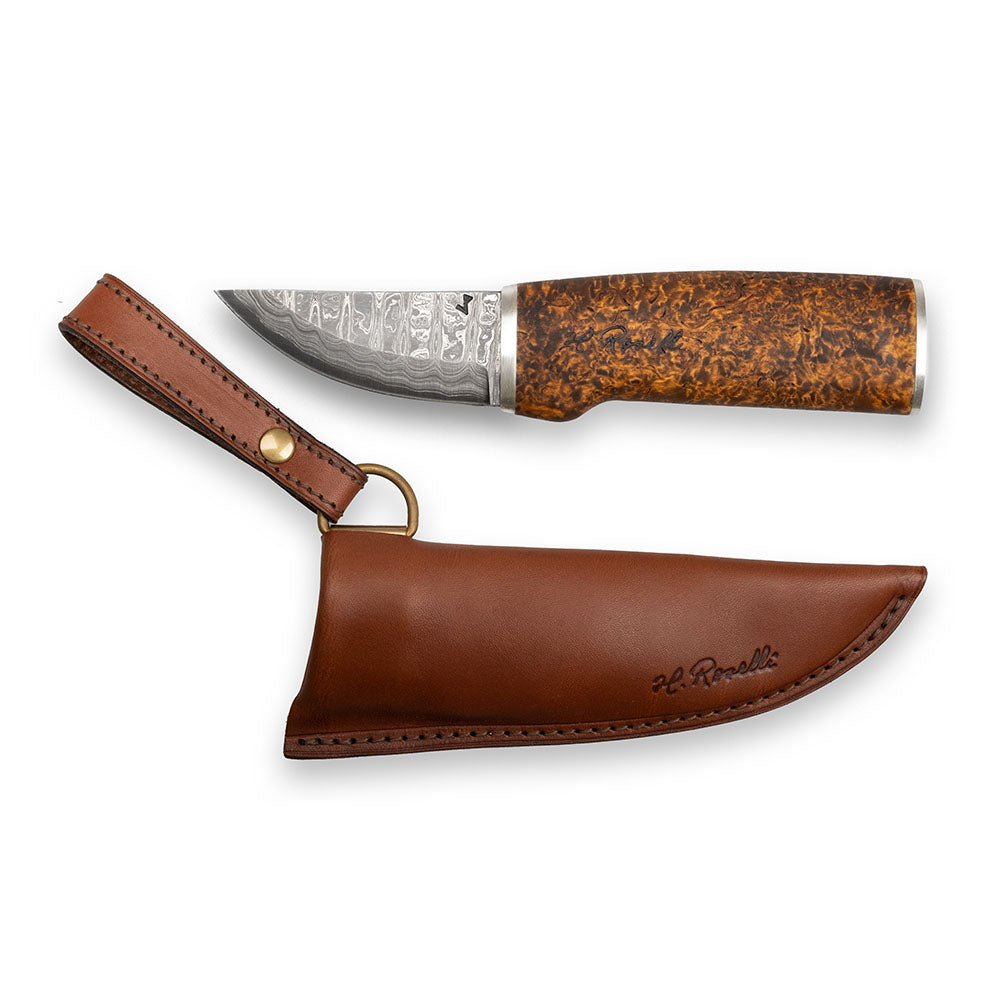 Short Hunting Knife | Damascus Steel Gift Knife | Roselli Finland