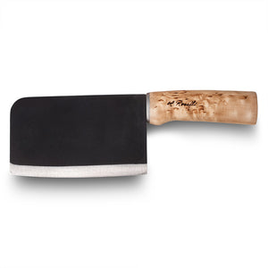 Handmade finnish kitchen knife from Roselli in model "Chinese chef knife" with a handle made out of curly birch